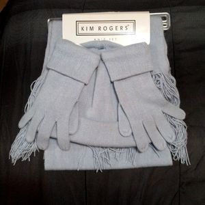 NWT Light Blue Kim Rogers Scarf, Hat and Glove Knit Set